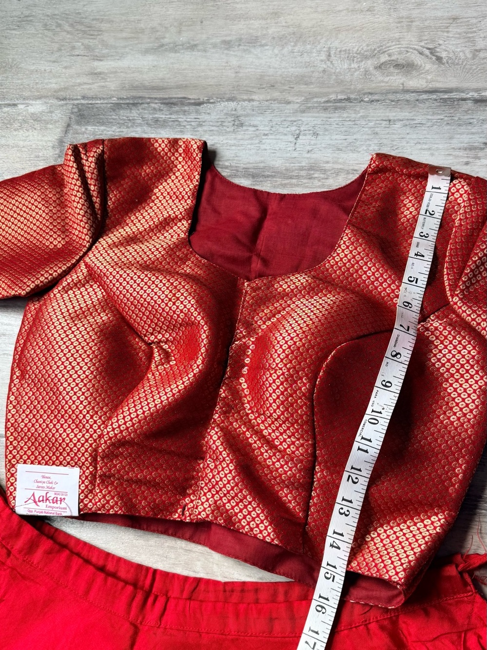 Red Brocade Women's Blouse with Scoop Neck